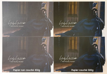 Différence d'impression sur un papier non couché texturé 450g et un papier couché 500g