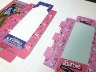 Impression de prototypes de fausses boîtes à plat (avant découpe) sur papier Old Mill 300g