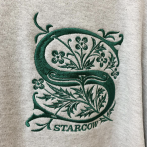 1 colour embrodery on a grey sweat shirt