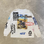 Complex colour printing on an off-white T-shirt