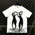 Black screen printing on a white T-shirt