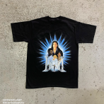 4 colour + white DTG printing on a black T-shirt