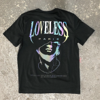 Holographic foil printing on a black T-shirt