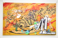 AlexOne impression en blanc et couleur sur bois fourni par l'artiste
