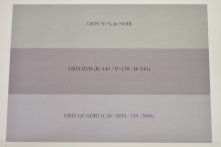 Attention au gris : il trame et n'est pas régulier en couleur. Le seul moyen d'avoir un gris parfait en aplat est de l'imprimer en Pantone (offset).