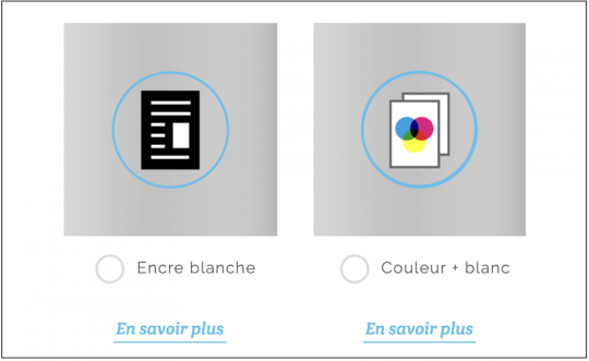impression encre blanche, blanc de soutien