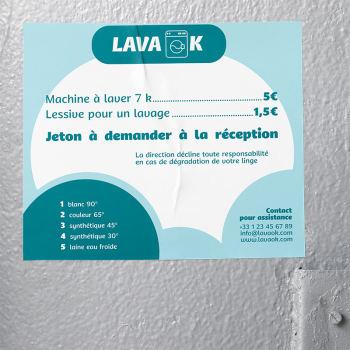 impression sticker notice, impression sticker laverie, imprimer sticker utilisation notice, impression autocollant notice, impression autocollant utilisation